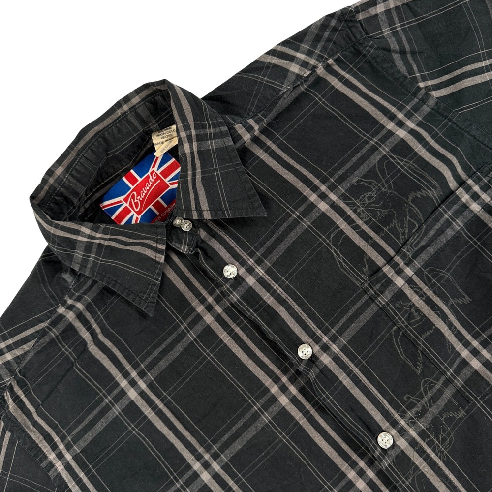 Bravado Led Zeppelin Shirt Mens M Black Plaid‎ Graphic Vintage Long Sleeve